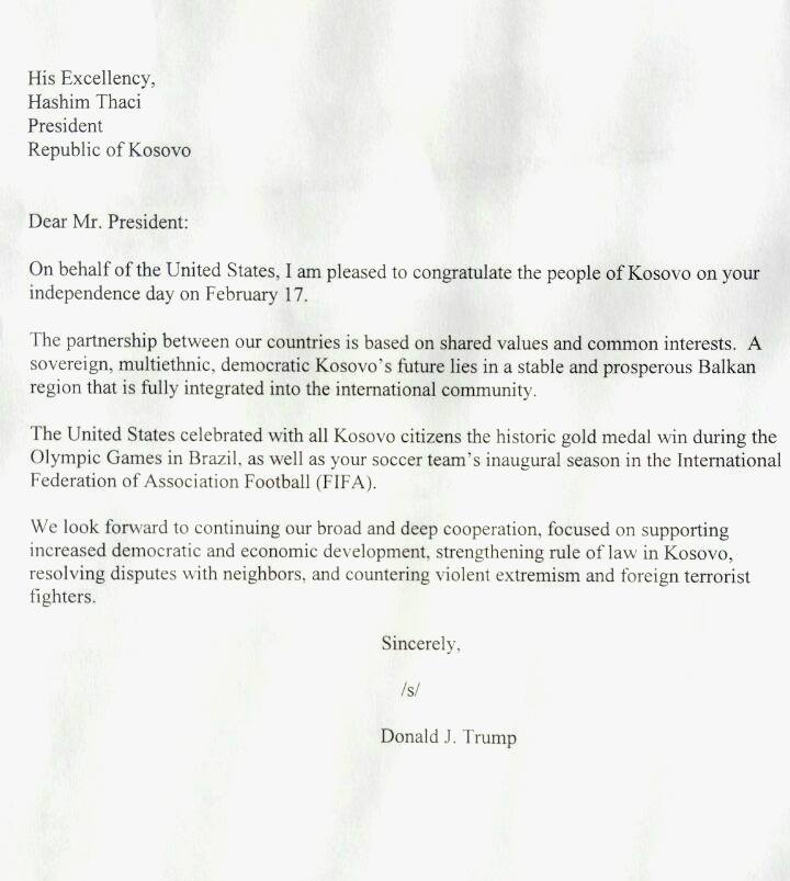 trump pismo thaciju