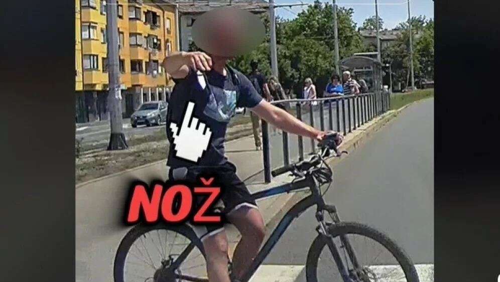 VIDEO Podivljali biciklist u Zagrebu vozio se na crveno, mahao nožem i prijetio vozačima, policija munjevito reagirala