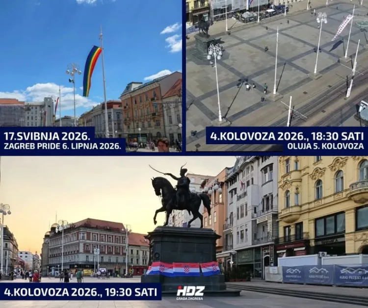 FOTO HDZ-ova neuspjela akcija protiv Možemo. Ipak je jedna hrvatska zastava na Trgu bana Jelačića…